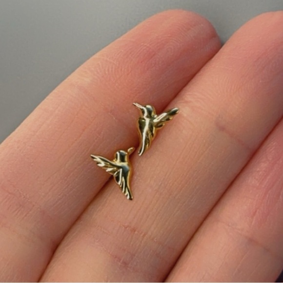 14k Gold Vermeil Ting Bird Stud Earrings - Picture 3 of 12